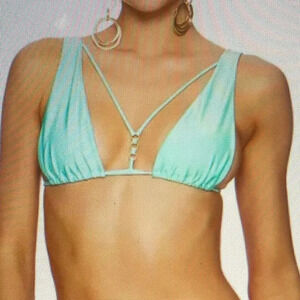 Beach Bunny Ireland High Apex Strappy Bikini Top Mint Size Large